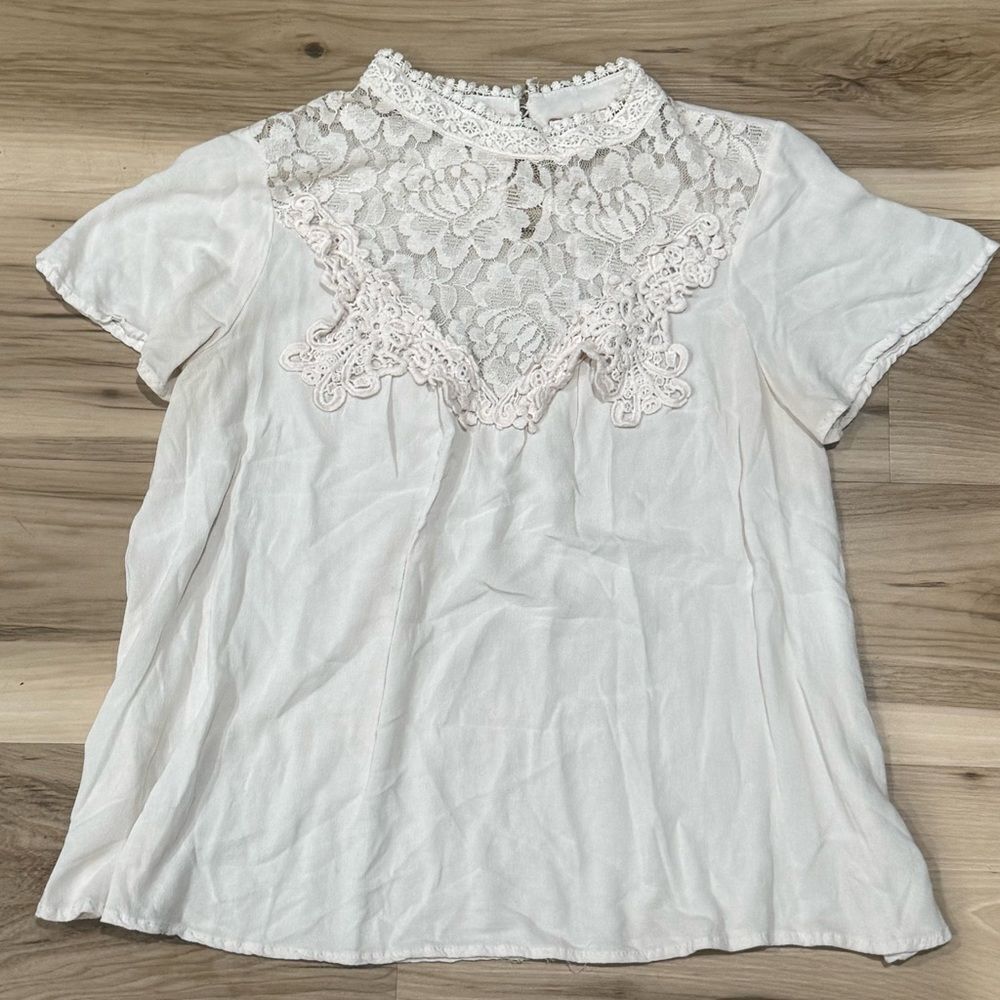 Clover + Scout Ivory Lace Trim Blouse Shirt Women’s Medium
